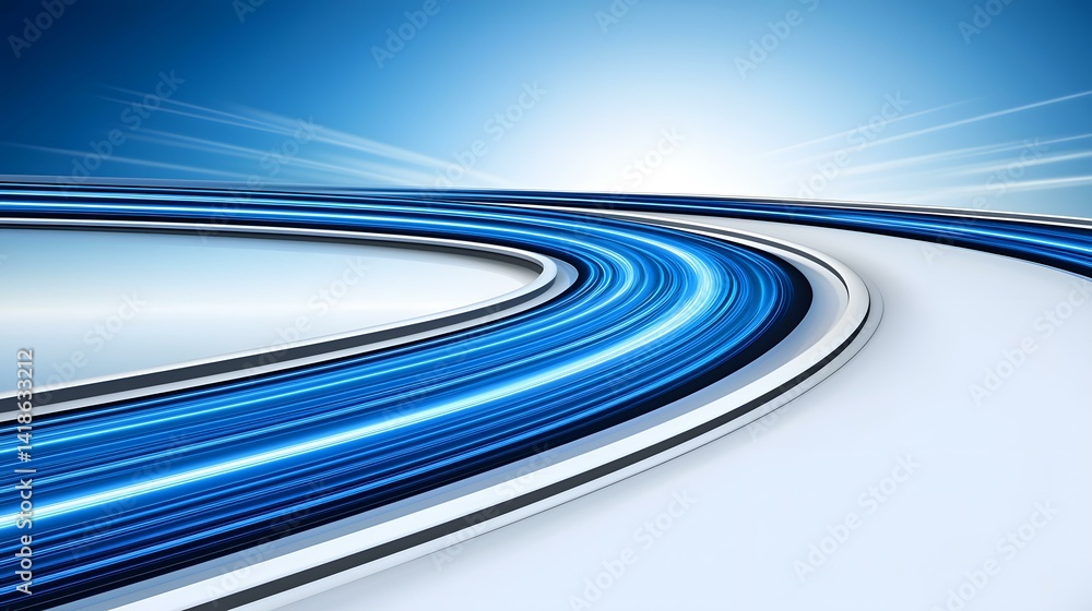 Aufkleber the image contains an abstract 3d rendering of a curved, white surface with bright blue streaks of l