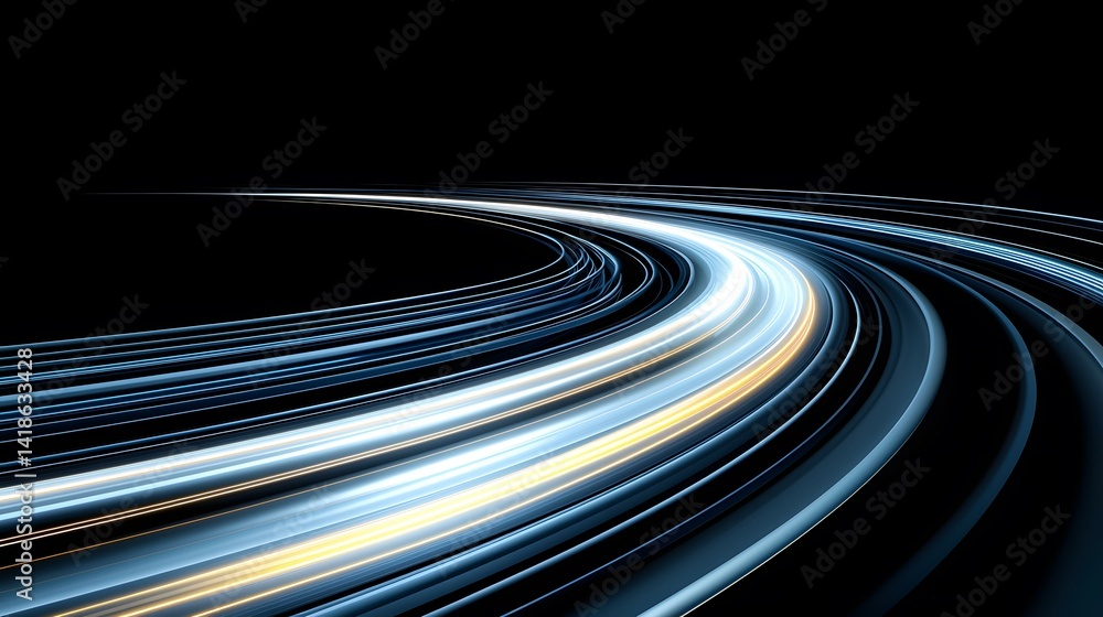 Poster the image contains an abstract representation of light trails, possibly depicting motion or speed, s