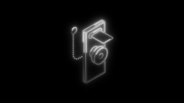 Glowing neon digital door icon 4k  isolated on black background. HD Video motion graphic animation