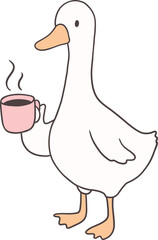 Goose Holding Coffee Mug Cartoon Playful Hand Drawn Goose