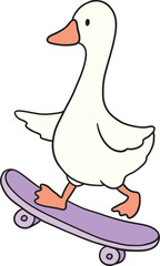 Goose on Skateboard Cartoon Playful Hand Drawn Goose