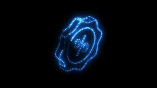 Glowing neon discount icon 4k, isolated on black background. HD Video motion graphic animation
