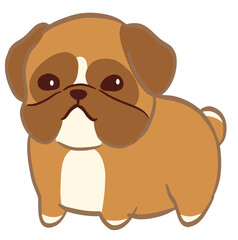 Stylized brown Boxer pup with a pouty face and small, chubby legs.

