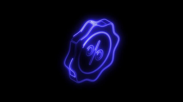 Glowing neon discount icon 4k,  isolated on black background. HD Video motion graphic animation