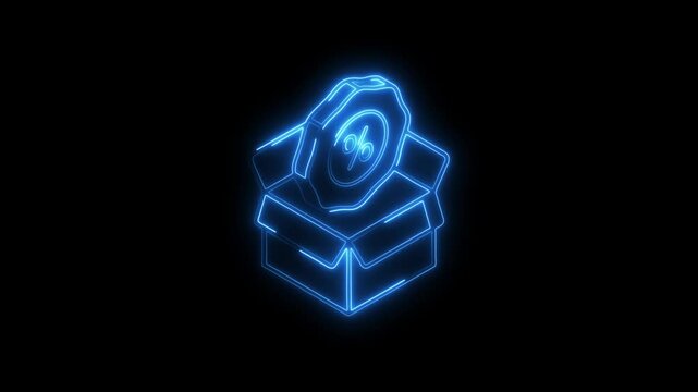 Glowing neon discount icon 4k isolated on black background. HD Video motion graphic animation