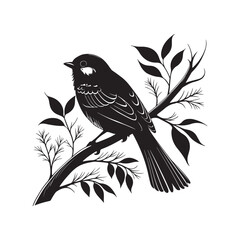 Stylized Bird Silhouette Perched on Branch