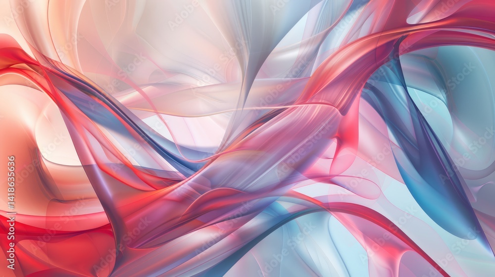 Poster abstract flowing fabric-like shapes in pink and blue tones. background image of gradient blue and re