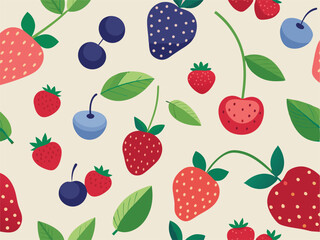 Berry Burst: A vibrant pattern of assorted berries and green leaves dancing across the canvas, embodying the essence of fresh fruit and natural goodness.