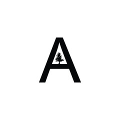 Letter A tree, illustration geometric symbol simple logo vector