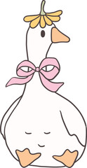 Cute Goose with Daisy  Cartoon Playful Hand Drawn Goose