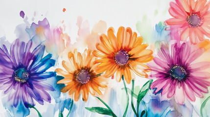 Obraz premium Elegant wedding invitation card background . Minimal hand painted watercolor Gerbera flowers texture template background. Design for wedding, vip cover, poster, rsvp moderncard.Valentine's Day