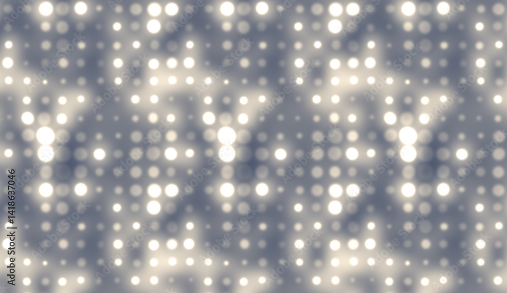 Poster soft white lights blending into festive bokeh pattern, glowing against gray background with delicate