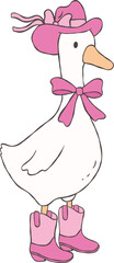 Cute Cowgirl Goose with Hat and Bow Cartoon Playful Western Goose Hand Drawn