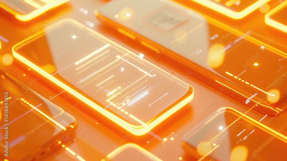Poster abstract digital interface with orange and white elements. digital artwork of macro photograph of mo