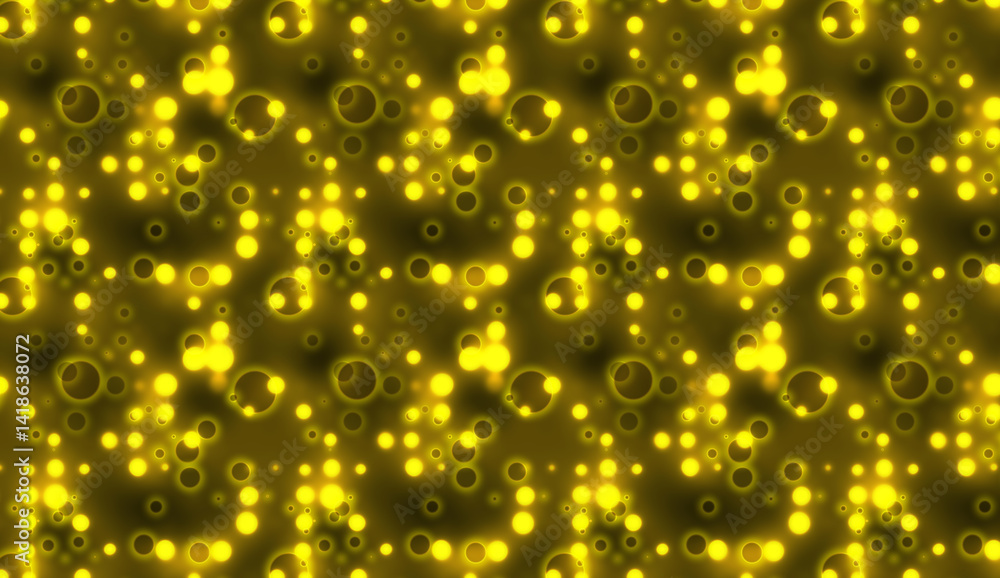 Poster seamless pattern of golden lights and circles creating abstract bokeh effect, ideal for backgrounds 