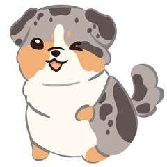 Adorable merle Aussie puppy character winking playfully