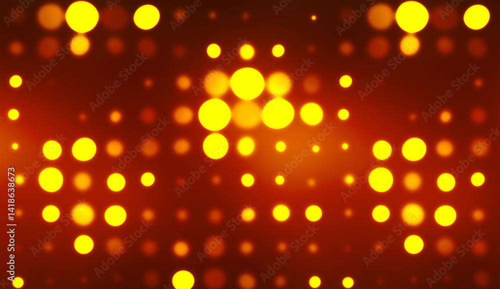 Poster glowing yellow circles creating a beautiful bokeh effect on a red background, adding elegance and ma