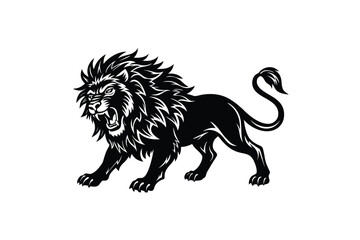 Obraz premium angry lion silhouette, wild animal abstract vector on white background