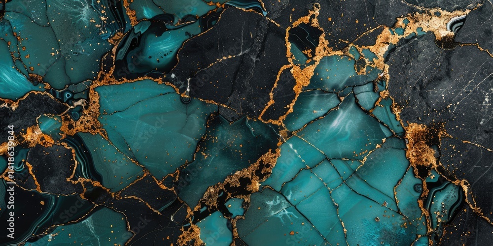 Aufkleber abstract teal and gold marbled background with intricate patterns. luxury design. background image o