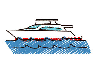 手書き風海を行くクルーザー船のカラーイラスト