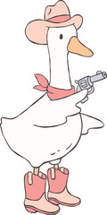 Cute Cowboy Goose Holding Gun Cartoon Playful Western Goose Hand Drawn