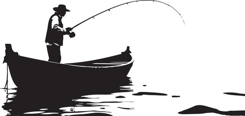 Coastal Conqueror Fisherman silhouette on Small Boat vector 
