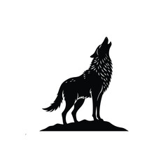 wolf looking at the sky silhouette vector illustration