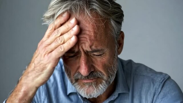 A man holding his forehead, unable to handle the pressure of running a company.