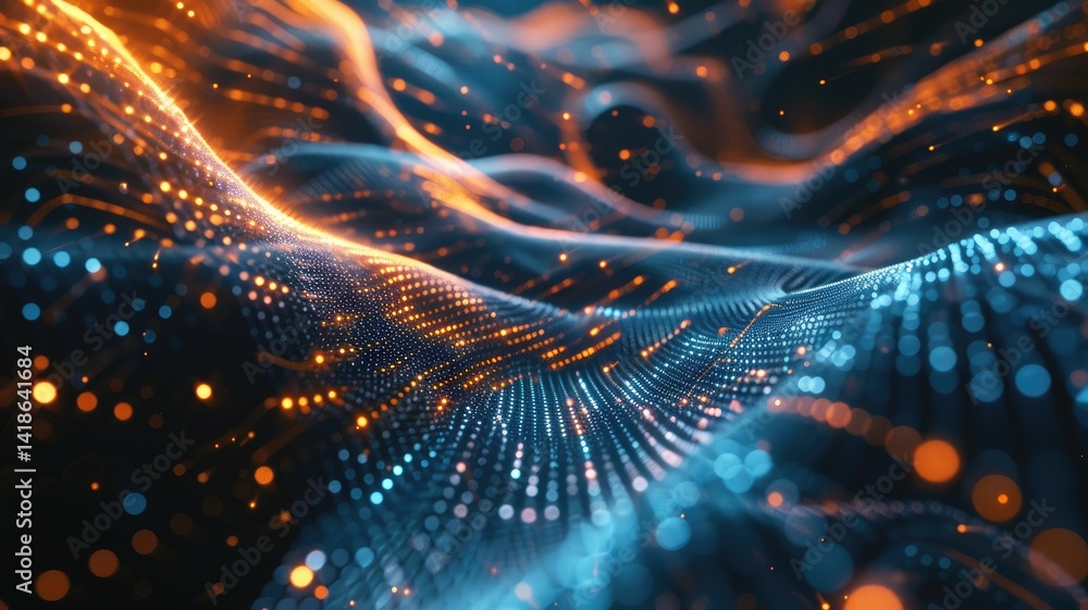 Poster this captivating abstract image features glowing waves in rich colors, merging technology and creati