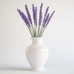 Lavender bouquet in elegant white ceramic vase on light background