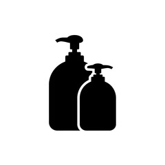 Fototapeta premium Black silhouette soap dispenser icon with pump and bottle design in minimalist flat vector style