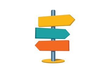 Flat vector of a colorful directional signpost with three arrows. Great for travel, decision-making, or navigation concepts. EPS10