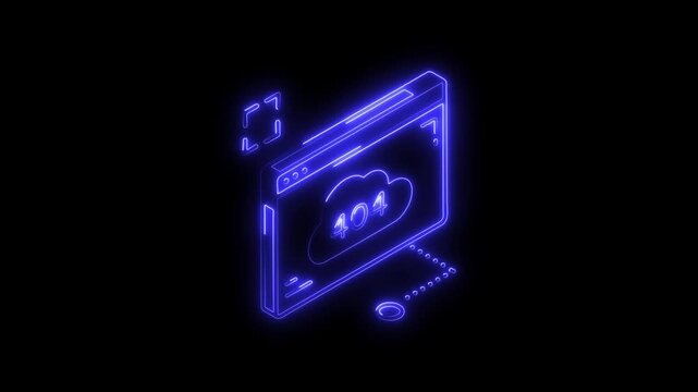 Glowing neon error-404 icon 4k  isolated on black background. HD Video motion graphic animation