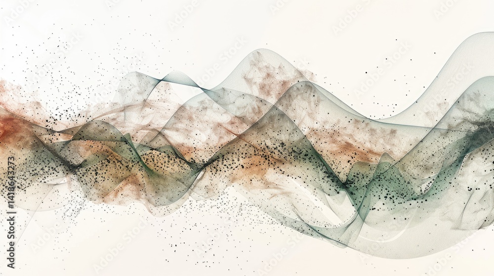 Poster flowing digital waves with glowing particles on a white background. abstract line art or digital wav