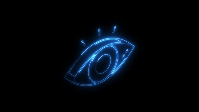 Glowing neon eye icon 4k isolated on black background. HD Video motion graphic animation
