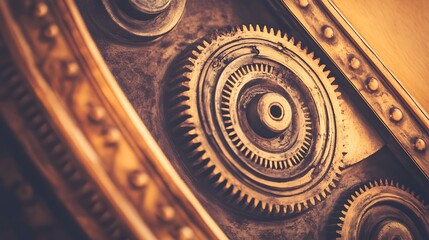 Detailed close-up view of intricate bronze gears.