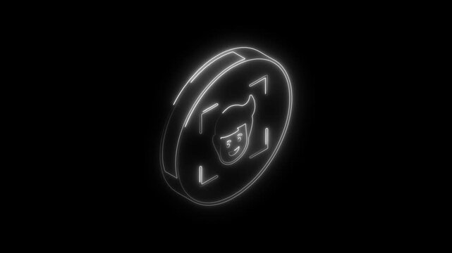 Glowing neon face recognition icon 4k  isolated on black background. HD Video motion graphic animation
