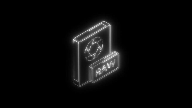 Glowing neon file extension icon 4k  isolated on black background. HD Video motion graphic animation