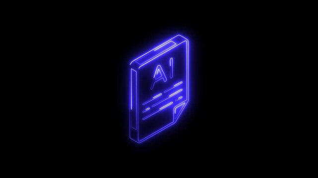 Glowing neon file format icon 4k  isolated on black background. HD Video motion graphic animation
