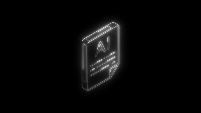 Glowing neon file format icon 4k  isolated on black background. HD Video motion graphic animation
