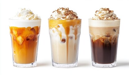 Refreshing Iced Coffee Drinks with Whipped Cream and Toppings