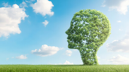 A tree is growing out of a person's head, with the sky in the background
