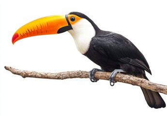 Fototapeta premium Vibrant Toucan Perched on Branch with Striking Orange Beak