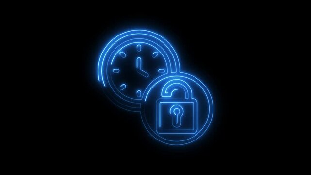 Glowing neon flextime icon 4k isolated on black background. HD Video motion graphic animation