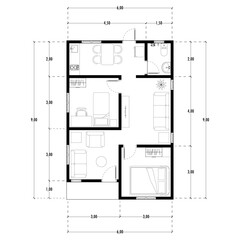 Black and White floor plan of a modern unfurnished house for your design. Suburban house vector blueprint. Architectural background.