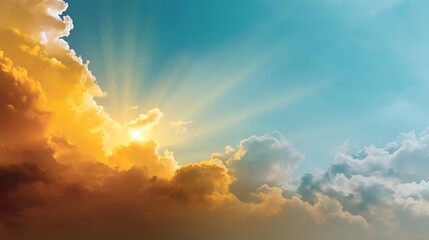 Golden sunbeams piercing through dramatic clouds