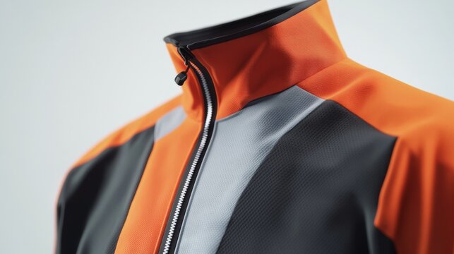 Ultra-detailed sports jacket 3D render, premium windbreaker template with authentic material physics, floating garment presentation, technical outerwear features, professional white backdrop, precise