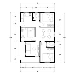 Black and White floor plan of a modern unfurnished house for your design. Suburban house vector blueprint. Architectural background.