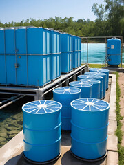 Chemical treatment of drinking water using chlorine for disinfection.