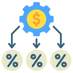 Allocation mini illustration flat color icon, use for taxation, economy, business, finance, UI, UX kit, app and web development, digital or print.